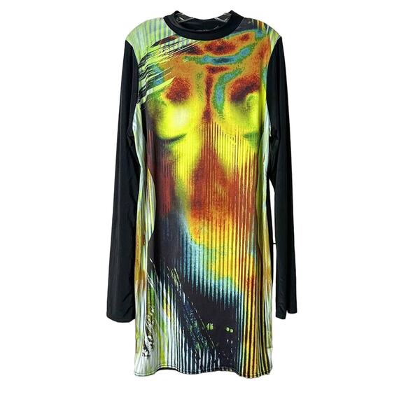 PrettyLittleThing Women's Abstract Print Long Sleeve Dress Multi Size 20 NWT - Picture 1 of 13